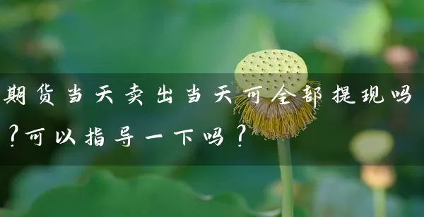 期货当天卖出当天可全部提现吗？可以指导一下吗？_https://www.wushaosheng.com_花生期货_第1张